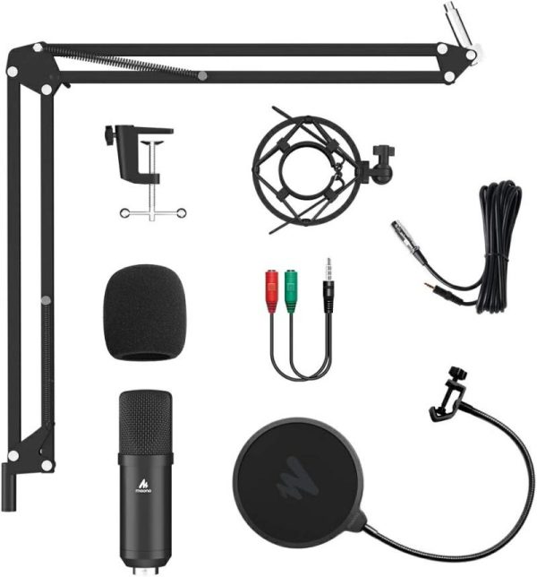 Audio & Video |   Au-A03 Condenser Microphone Kit Podcast Mic With Boom Arm Microphone Stand Black Audio & Video Audio & Video