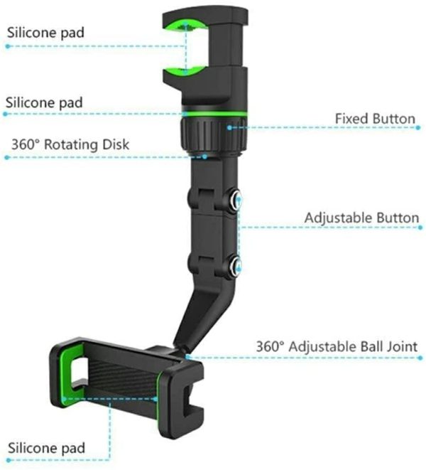 Phone Holder & Charger |   360 Degree Rotating Rearview Mirror Multifunctional Car Phone Holder For 4.0-6.1 Inch Mobile Holder (Flurocent Green) Car Accessories Phone Holder & Charger