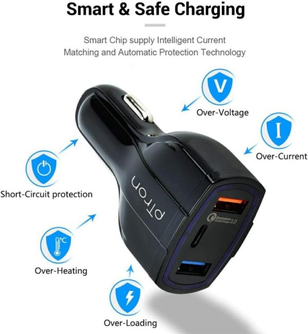 Phone Holder & Charger |   Bullet Pro 36W Pd Quick Charger, 3 Port Fast Car Charger Adapter – Compatible With All Smartphones & Tablets (Black) Car Accessories Phone Holder & Charger