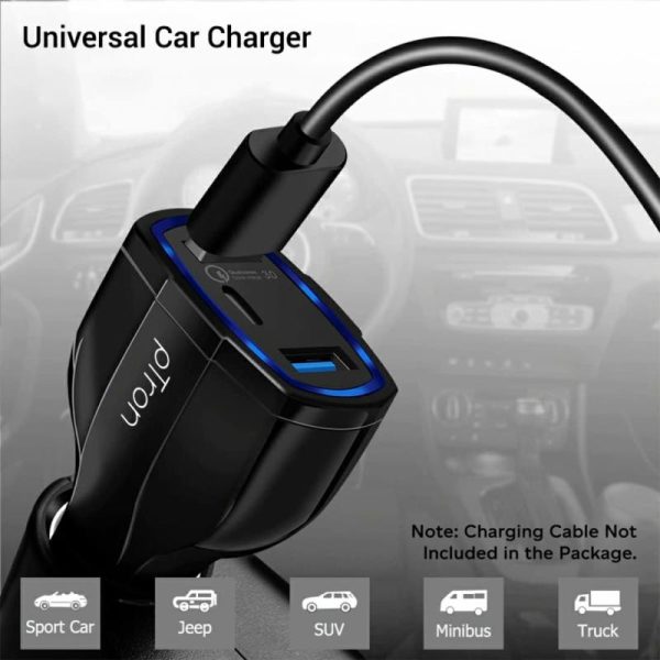 Phone Holder & Charger |   Bullet Pro 36W Pd Quick Charger, 3 Port Fast Car Charger Adapter – Compatible With All Smartphones & Tablets (Black) Car Accessories Phone Holder & Charger