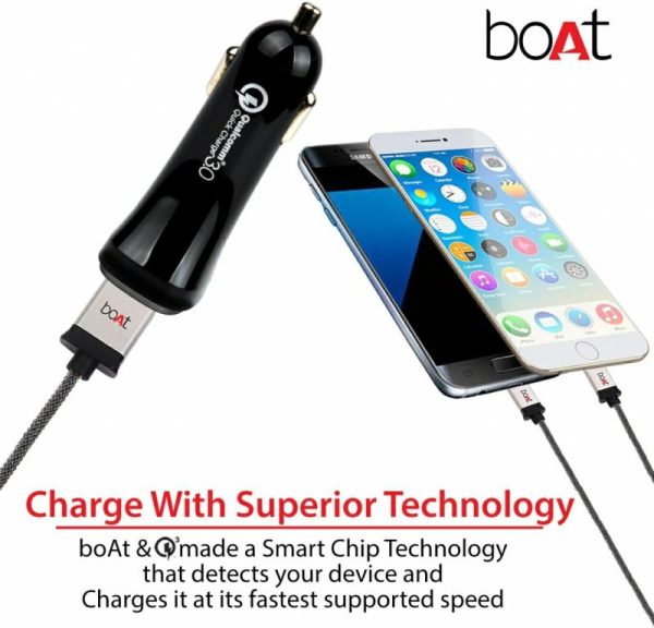 Phone Holder & Charger |   Dual Port Rapid Car Char@Er (Qualcomm Certified) With Quick Char@E 3.0 + Free Micro Usb Cable – (Black) Car Accessories Phone Holder & Charger