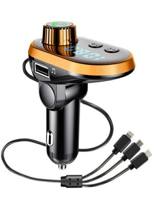 Phone Holder & Charger |   Dual Usb Car Charger And Bluetooth 5.0 Fm Transmitter Gold/Black Car Accessories Phone Holder & Charger