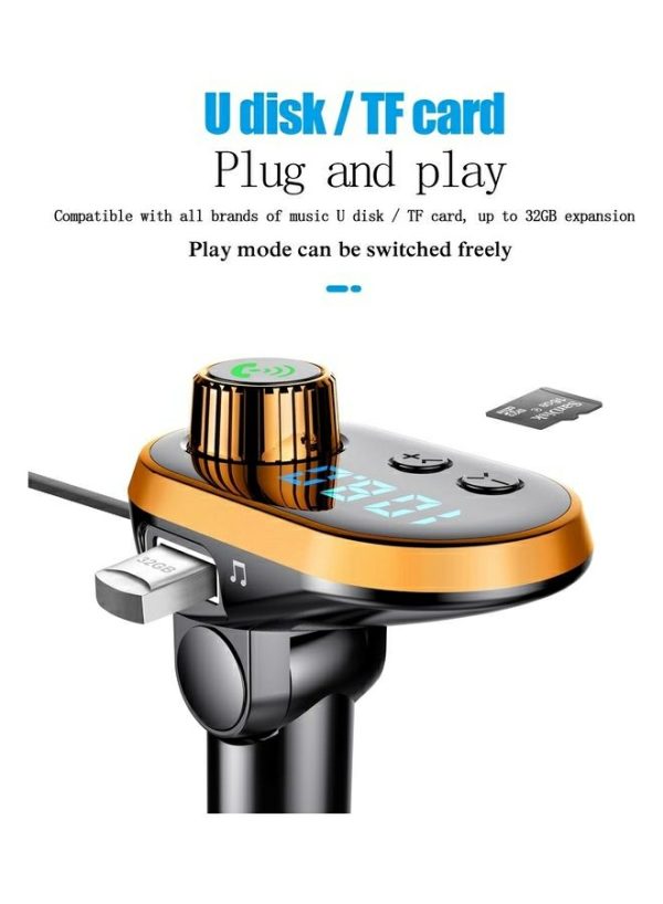 Phone Holder & Charger |   Dual Usb Car Charger And Bluetooth 5.0 Fm Transmitter Gold/Black Car Accessories Phone Holder & Charger