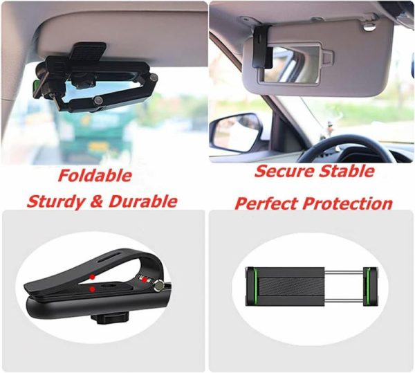 Phone Holder & Charger |   Sun Visor Car Phone Holder Mount Multifunctional Cell Phone Stand Green Car Accessories Phone Holder & Charger