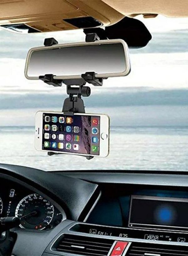 Phone Holder & Charger |   Universal Rearview Mirror Car Mount For Most Mobile Phones Black Car Accessories Phone Holder & Charger