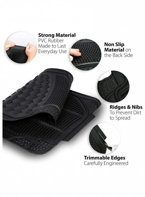 Seat Cushions & Accessories |   Set Proline Trimmable Floor Mats For Cars Trucks Jeeps Vans And Suvs Universal Fit Design Black With Anti-Slip Feature – 3 Pieces Car Accessories Seat Cushions & Accessories