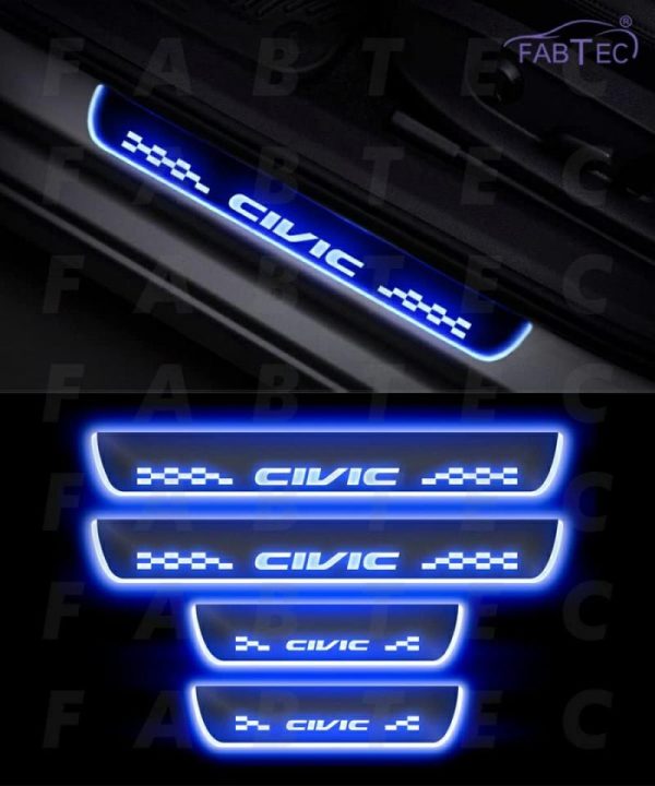 Sticky Pads & Car Mat |   Car Door Led Foot Step Sill Plate With Mirror Finish Led Car Sill Plate Compatible With Honda Civic Car Set Of 4 Pieces, Blue Car Accessories Sticky Pads & Car Mat