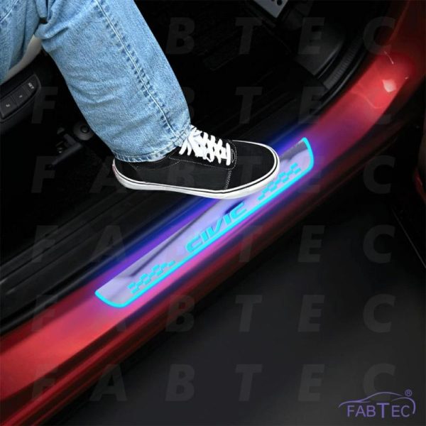 Sticky Pads & Car Mat |   Car Door Led Foot Step Sill Plate With Mirror Finish Led Car Sill Plate Compatible With Honda Civic Car Set Of 4 Pieces, Blue Car Accessories Sticky Pads & Car Mat