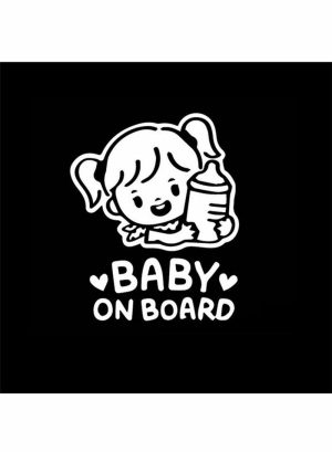 Sticky Pads & Car Mat |   Cartoon Baby On Board Little Girl With Feeding Bottle Car Sticker Car Accessories Sticky Pads & Car Mat