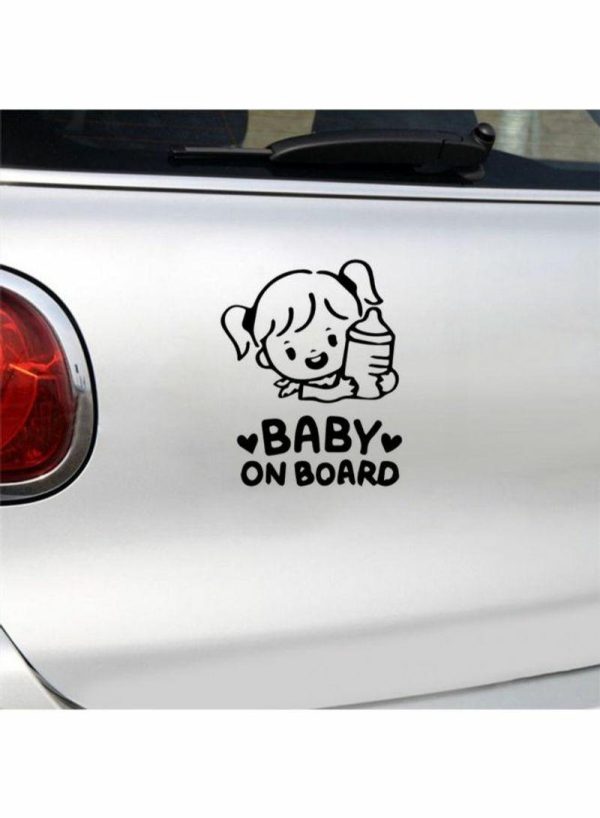 Sticky Pads & Car Mat |   Cartoon Baby On Board Little Girl With Feeding Bottle Car Sticker Car Accessories Sticky Pads & Car Mat