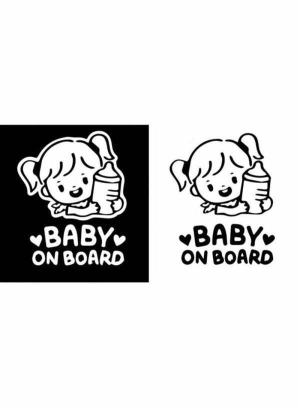 Sticky Pads & Car Mat |   Cartoon Baby On Board Little Girl With Feeding Bottle Car Sticker Car Accessories Sticky Pads & Car Mat