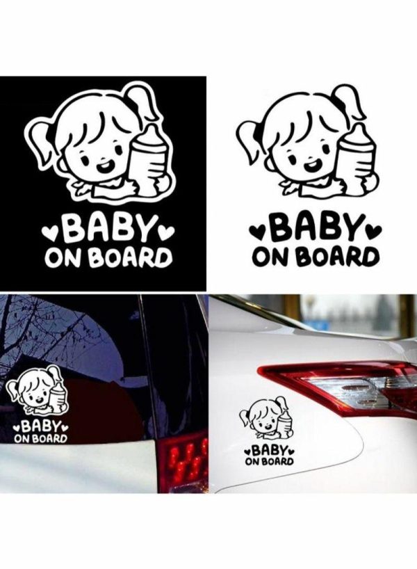 Sticky Pads & Car Mat |   Cartoon Baby On Board Little Girl With Feeding Bottle Car Sticker Car Accessories Sticky Pads & Car Mat