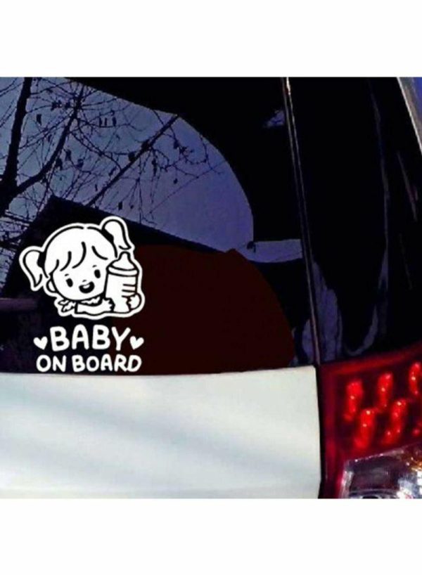 Sticky Pads & Car Mat |   Cartoon Baby On Board Little Girl With Feeding Bottle Car Sticker Car Accessories Sticky Pads & Car Mat