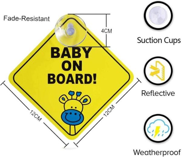 Sticky Pads & Car Mat |   Chizea Baby On Board Sign For Car, 2Pcs Kids Safety Warning Sticker With 4Cm Suction Cups, Removable Car Accessories Sticky Pads & Car Mat