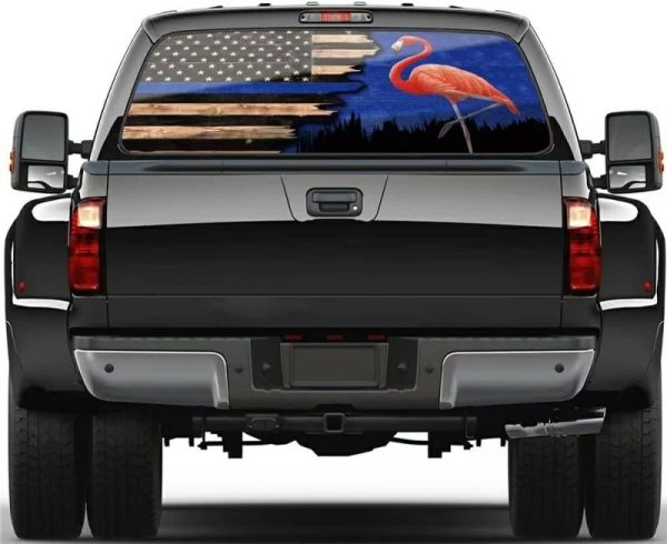 Sticky Pads & Car Mat |   Flamingo Night Rustic Country Rear Window Decals For Trucks, American Flag Window Decal, Flamingo Rear Car Accessories Sticky Pads & Car Mat