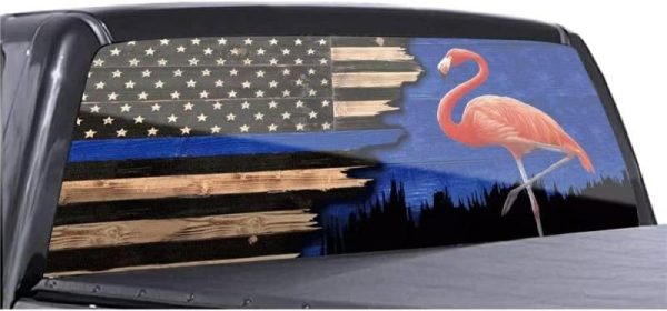 Sticky Pads & Car Mat |   Flamingo Night Rustic Country Rear Window Decals For Trucks, American Flag Window Decal, Flamingo Rear Car Accessories Sticky Pads & Car Mat