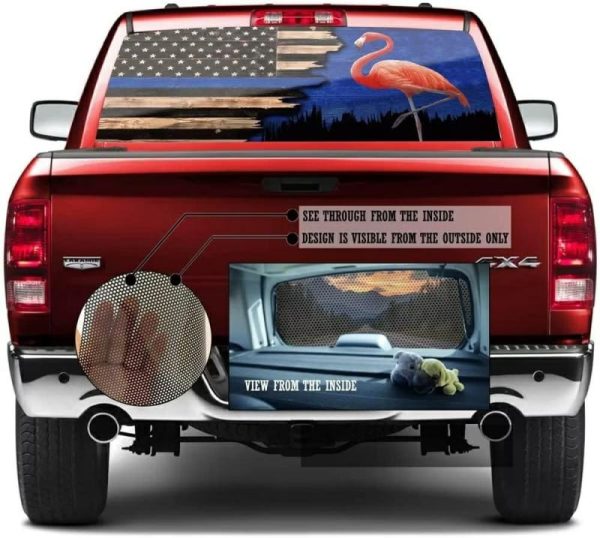 Sticky Pads & Car Mat |   Flamingo Night Rustic Country Rear Window Decals For Trucks, American Flag Window Decal, Flamingo Rear Car Accessories Sticky Pads & Car Mat